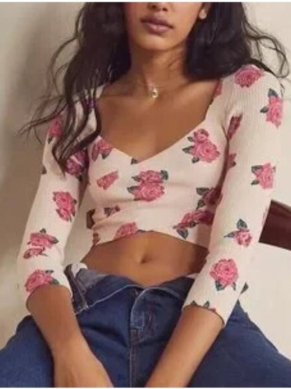 🛍 Intimately Free People Oh Hey Ribbed Crop Top in Pink Floral Size S